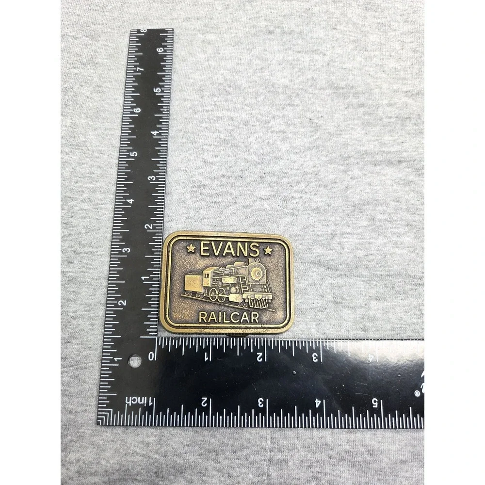 Vintage Made in USA Solid Brass Evans Railcar Freight Belt Buckle Railroad